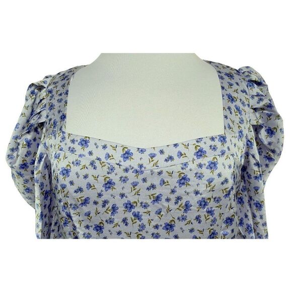 Lost & Wander Violetta Sweetheart Neck Balloon Sleeve Smocked Floral Top Lg NEW - Picture 3 of 9